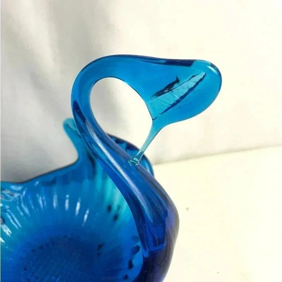 VTG Blue Glass Swan Trinket Candy Dish Bowl 6” Mid Century Modern Lot of 2 - Picture 12 of 15